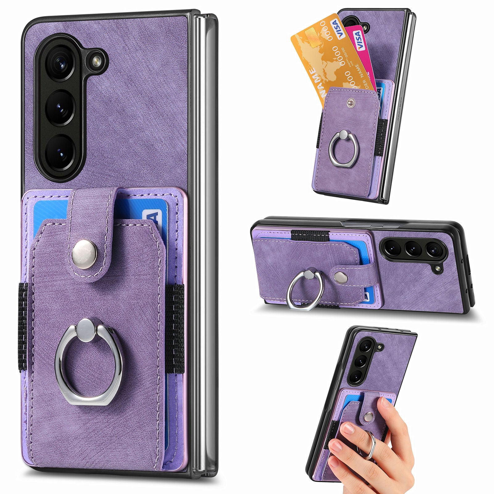 Card Holder Phone Case for Samsung Galaxy Z Fold5 5G Retro PU PC Rotating Ring Kickstand Phone Protector Card Holder Phone Case for Samsung Galaxy Z Fold5 5G Retro PU PC Rotating Ring Kickstand Phone Protector